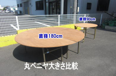 丸テーブルレンタル　大きさ比較　レンタル料金