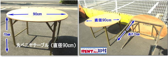 岡山 丸テーブル レンタル 安い 料金 直径90cm 丸テーブルレンタル 丸テーブル　テーブル でぇ～れ～ やし～ 丸テーブルレンタル　レンタル　画像　料金　レントオール岡山 
