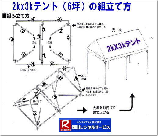 2Kx3K�e���g�g���ĕ�| �p�C�v�e���g�̑g�ݗ��ĕ�| �e���g�̑g���ĕ�|�W��e���g�̑g���ĕ�| ���R�����^���T�[�r�X|TEL086-243-2323|FAX086-243-2121| 